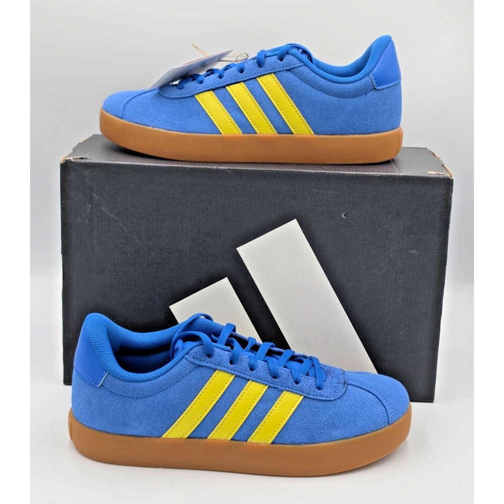 Adidas VL Court 3.0 K Kids 6Y Women's 7.5 Blue Yellow Gum Sneakers JH8723 NIB
